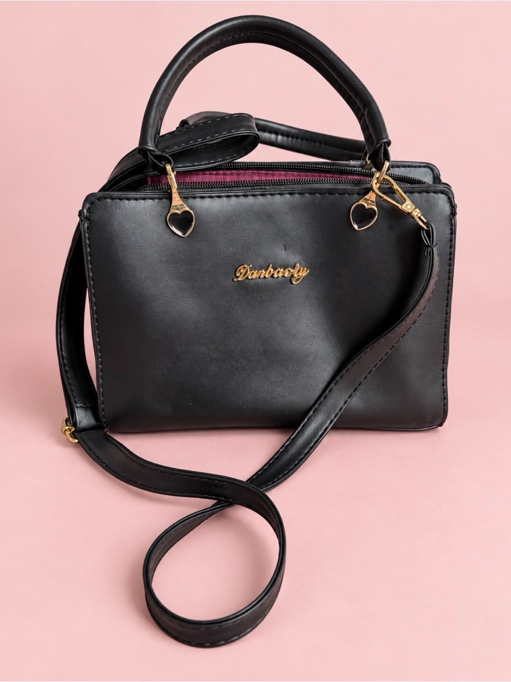 Black Structured Top-Handle Crossbody Bag